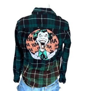 Joker Plaid Flannel Shirt XS Oversize Hoodie Shacket Soft Unique Batman DC Comic